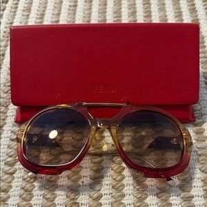 Fendi Red and Gold Aviator Sunglasses
